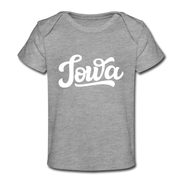 Iowa Baby T-Shirt - Organic Hand Lettered Iowa Infant T-Shirt - heather gray