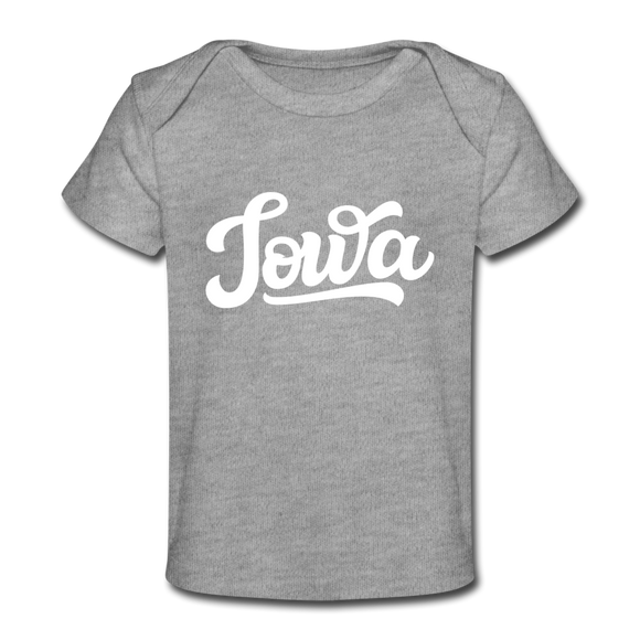 Iowa Baby T-Shirt - Organic Hand Lettered Iowa Infant T-Shirt - heather gray