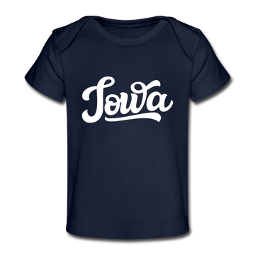 Iowa Baby T-Shirt - Organic Hand Lettered Iowa Infant T-Shirt - dark navy