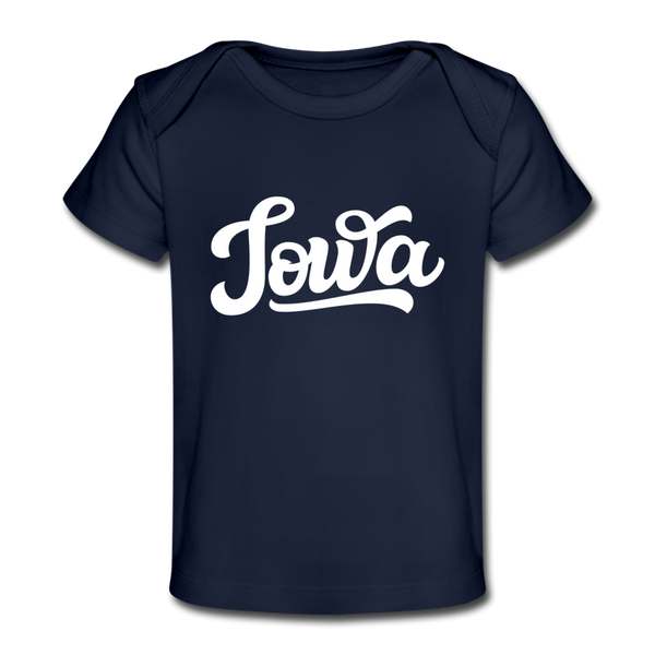 Iowa Baby T-Shirt - Organic Hand Lettered Iowa Infant T-Shirt - dark navy