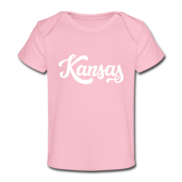 Kansas Baby T-Shirt - Organic Hand Lettered Kansas Infant T-Shirt - light pink