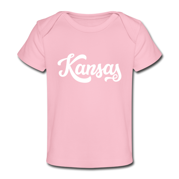 Kansas Baby T-Shirt - Organic Hand Lettered Kansas Infant T-Shirt - light pink