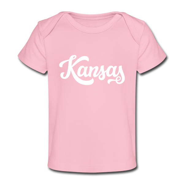 Kansas Baby T-Shirt - Organic Hand Lettered Kansas Infant T-Shirt - light pink
