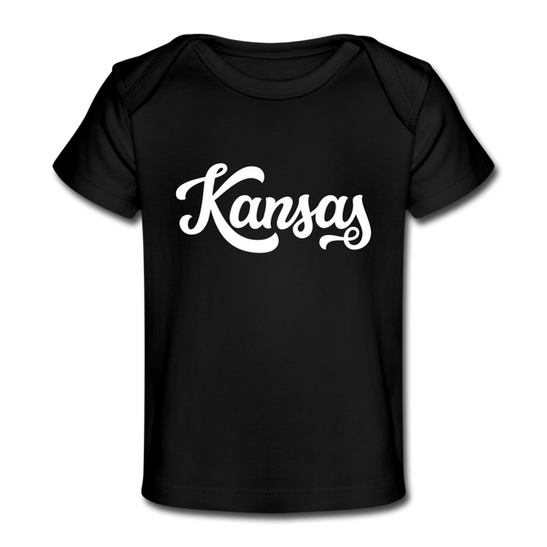 Kansas Baby T-Shirt - Organic Hand Lettered Kansas Infant T-Shirt - black