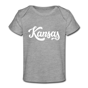 Kansas Baby T-Shirt - Organic Hand Lettered Kansas Infant T-Shirt - heather gray