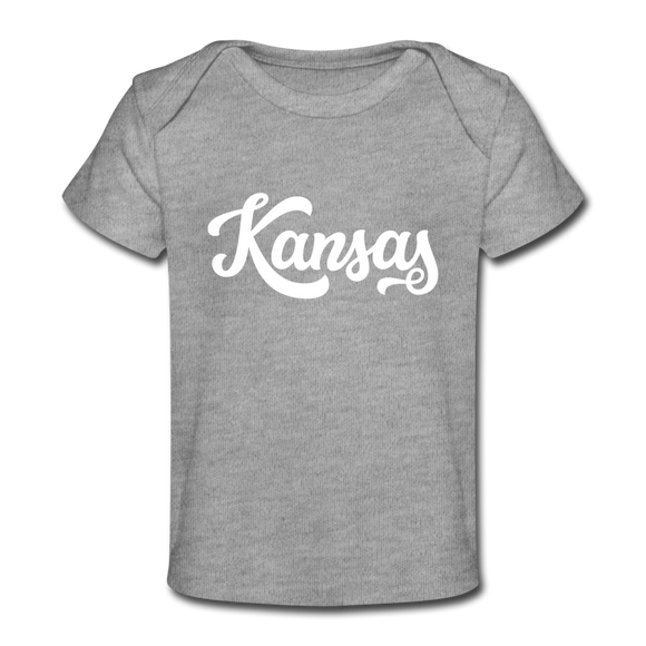 Kansas Baby T-Shirt - Organic Hand Lettered Kansas Infant T-Shirt - heather gray