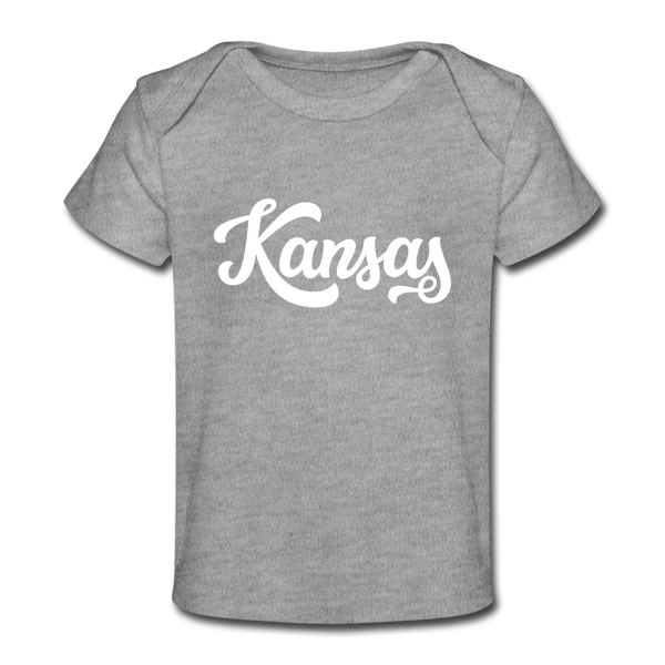 Kansas Baby T-Shirt - Organic Hand Lettered Kansas Infant T-Shirt - heather gray
