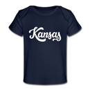 Kansas Baby T-Shirt - Organic Hand Lettered Kansas Infant T-Shirt - dark navy