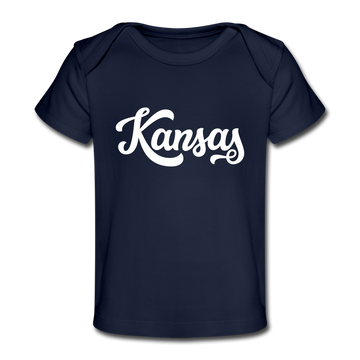 Kansas Baby T-Shirt - Organic Hand Lettered Kansas Infant T-Shirt - dark navy