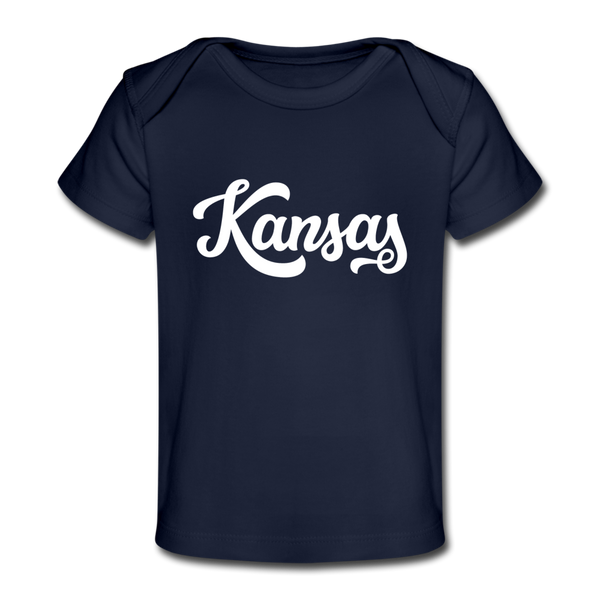 Kansas Baby T-Shirt - Organic Hand Lettered Kansas Infant T-Shirt - dark navy