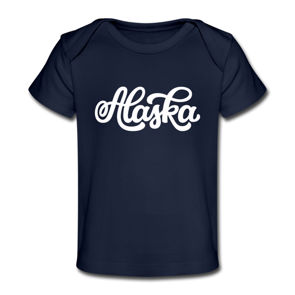 Alaska Baby T-Shirt - Organic Hand Lettered Alaska Infant T-Shirt - dark navy