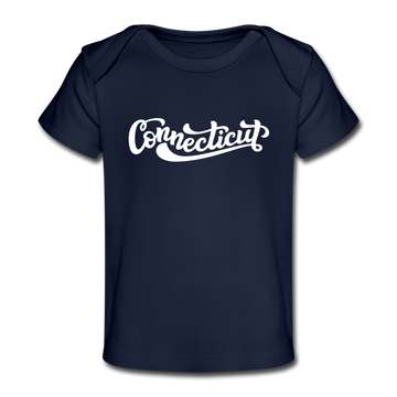 Connecticut Baby T-Shirt - Organic Hand Lettered Connecticut Infant T-Shirt - dark navy