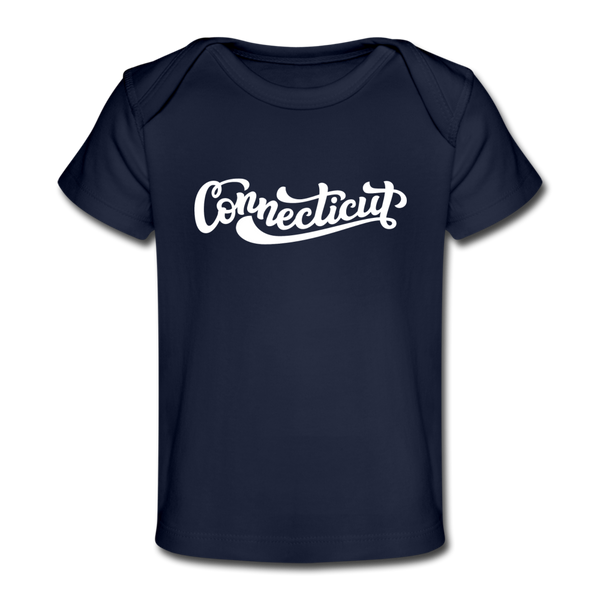 Connecticut Baby T-Shirt - Organic Hand Lettered Connecticut Infant T-Shirt - dark navy