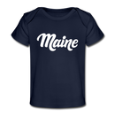 Maine Baby T-Shirt - Organic Hand Lettered Maine Infant T-Shirt - dark navy
