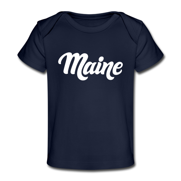 Maine Baby T-Shirt - Organic Hand Lettered Maine Infant T-Shirt - dark navy