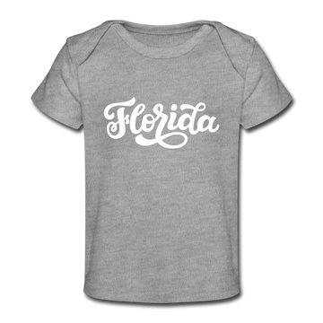 Florida Baby T-Shirt - Organic Hand Lettered Florida Infant T-Shirt - heather gray