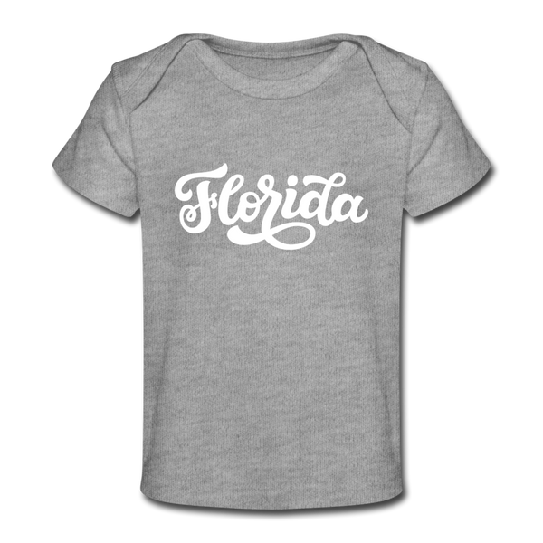 Florida Baby T-Shirt - Organic Hand Lettered Florida Infant T-Shirt - heather gray