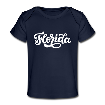 Florida Baby T-Shirt - Organic Hand Lettered Florida Infant T-Shirt - dark navy