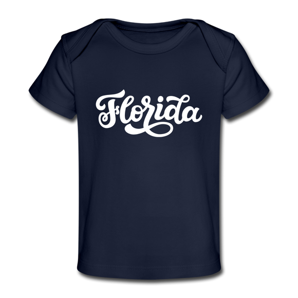 Florida Baby T-Shirt - Organic Hand Lettered Florida Infant T-Shirt - dark navy