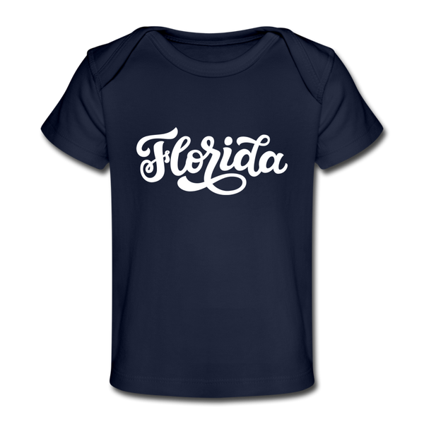 Florida Baby T-Shirt - Organic Hand Lettered Florida Infant T-Shirt - dark navy