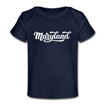 Maryland Baby T-Shirt - Organic Hand Lettered Maryland Infant T-Shirt - dark navy