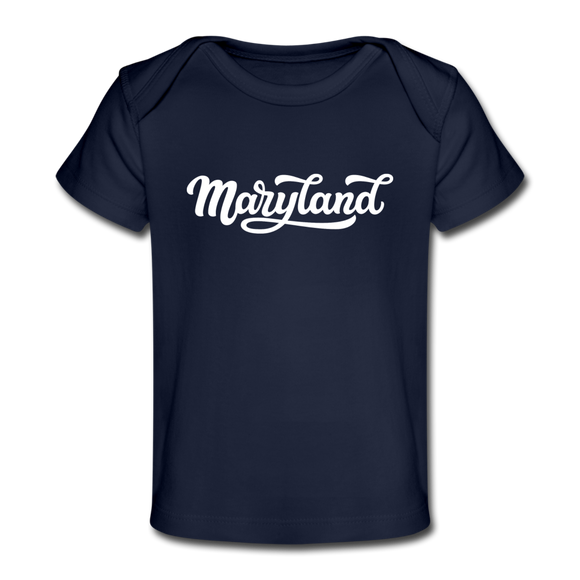 Maryland Baby T-Shirt - Organic Hand Lettered Maryland Infant T-Shirt - dark navy