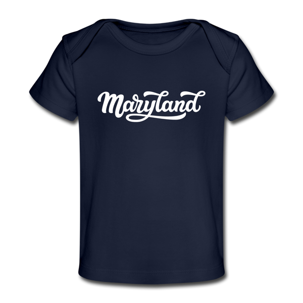 Maryland Baby T-Shirt - Organic Hand Lettered Maryland Infant T-Shirt - dark navy