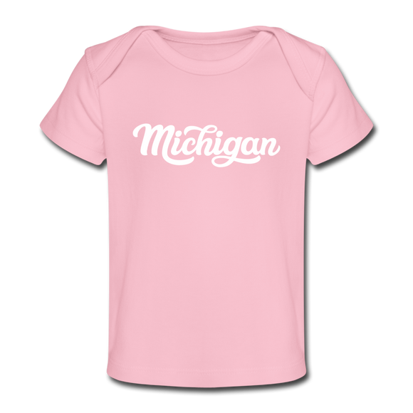 Michigan Baby T-Shirt - Organic Hand Lettered Michigan Infant T-Shirt - light pink