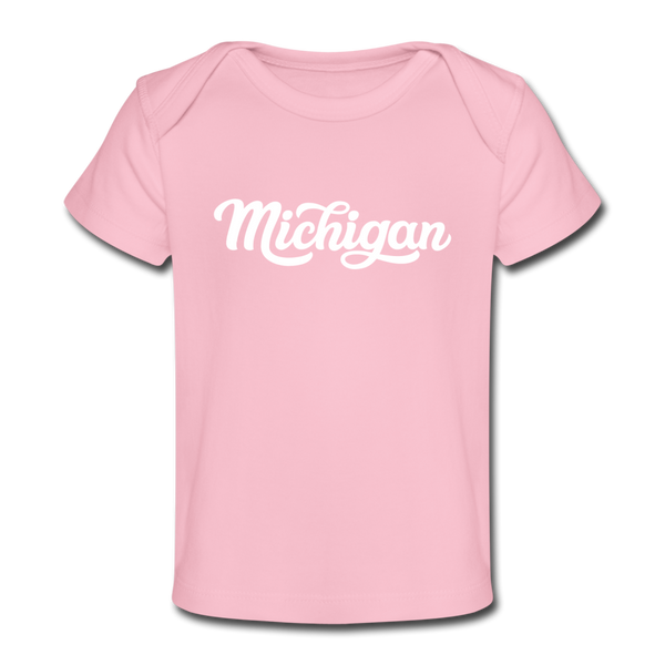 Michigan Baby T-Shirt - Organic Hand Lettered Michigan Infant T-Shirt - light pink