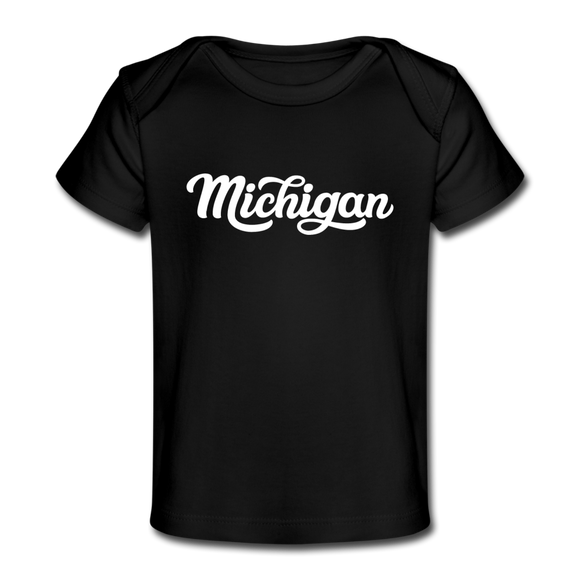 Michigan Baby T-Shirt - Organic Hand Lettered Michigan Infant T-Shirt - black