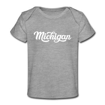 Michigan Baby T-Shirt - Organic Hand Lettered Michigan Infant T-Shirt - heather gray