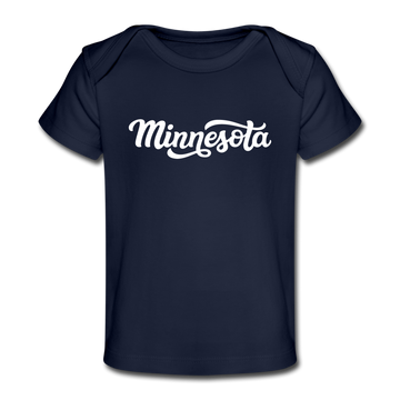 Minnesota Baby T-Shirt - Organic Hand Lettered Minnesota Infant T-Shirt - dark navy