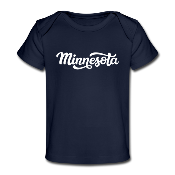 Minnesota Baby T-Shirt - Organic Hand Lettered Minnesota Infant T-Shirt - dark navy