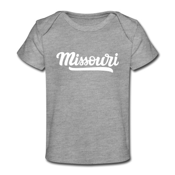 Missouri Baby T-Shirt - Organic Hand Lettered Missouri Infant T-Shirt - heather gray