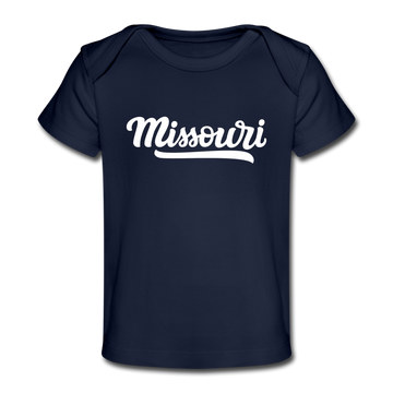 Missouri Baby T-Shirt - Organic Hand Lettered Missouri Infant T-Shirt - dark navy
