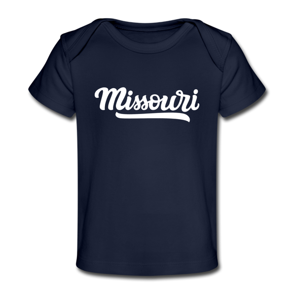 Missouri Baby T-Shirt - Organic Hand Lettered Missouri Infant T-Shirt - dark navy