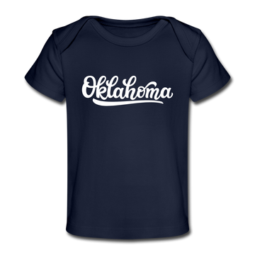 Oklahoma Baby T-Shirt - Organic Hand Lettered Oklahoma Infant T-Shirt - dark navy