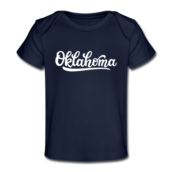 Oklahoma Baby T-Shirt - Organic Hand Lettered Oklahoma Infant T-Shirt - dark navy