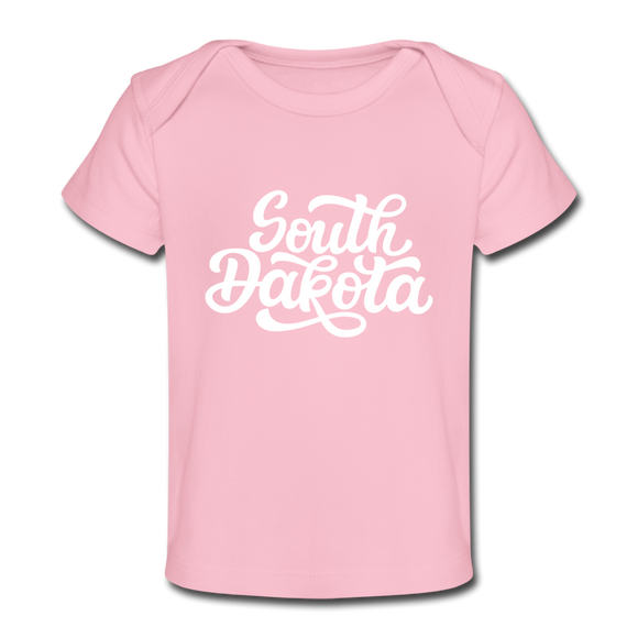 South Dakota Baby T-Shirt - Organic Hand Lettered South Dakota Infant T-Shirt - light pink