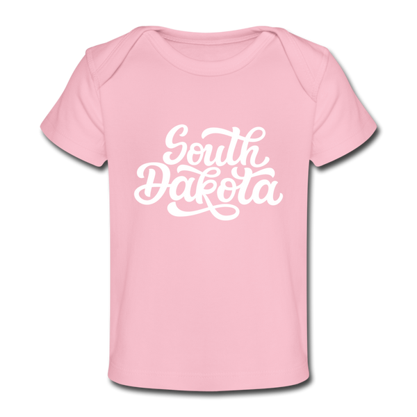 South Dakota Baby T-Shirt - Organic Hand Lettered South Dakota Infant T-Shirt - light pink