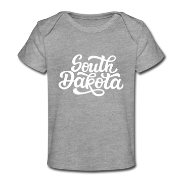 South Dakota Baby T-Shirt - Organic Hand Lettered South Dakota Infant T-Shirt - heather gray
