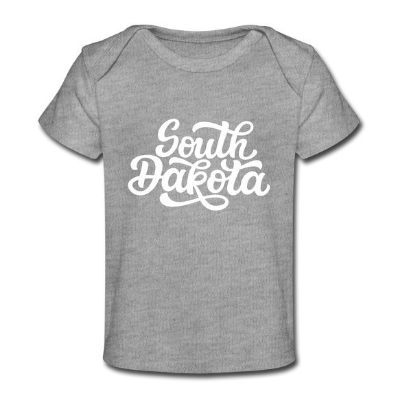 South Dakota Baby T-Shirt - Organic Hand Lettered South Dakota Infant T-Shirt - heather gray