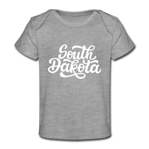 South Dakota Baby T-Shirt - Organic Hand Lettered South Dakota Infant T-Shirt - heather gray