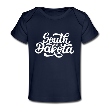 South Dakota Baby T-Shirt - Organic Hand Lettered South Dakota Infant T-Shirt - dark navy
