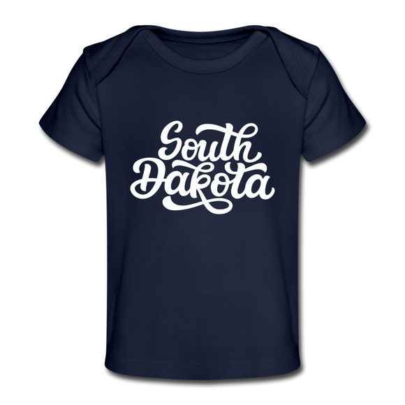 South Dakota Baby T-Shirt - Organic Hand Lettered South Dakota Infant T-Shirt - dark navy