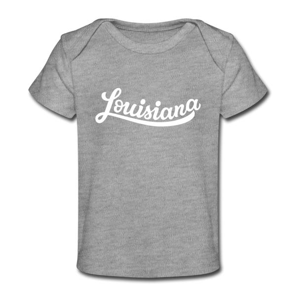 Louisiana Baby T-Shirt - Organic Hand Lettered Louisiana Infant T-Shirt - heather gray