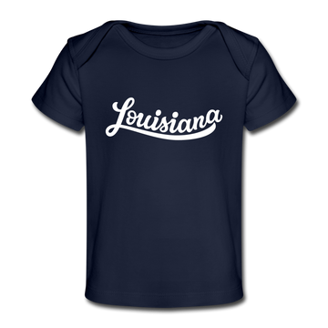 Louisiana Baby T-Shirt - Organic Hand Lettered Louisiana Infant T-Shirt - dark navy