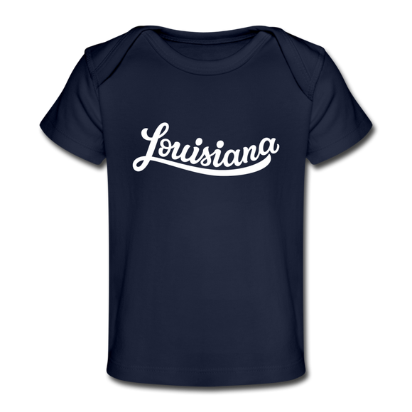 Louisiana Baby T-Shirt - Organic Hand Lettered Louisiana Infant T-Shirt - dark navy