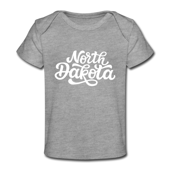 North Dakota Baby T-Shirt - Organic Hand Lettered North Dakota Infant T-Shirt - heather gray