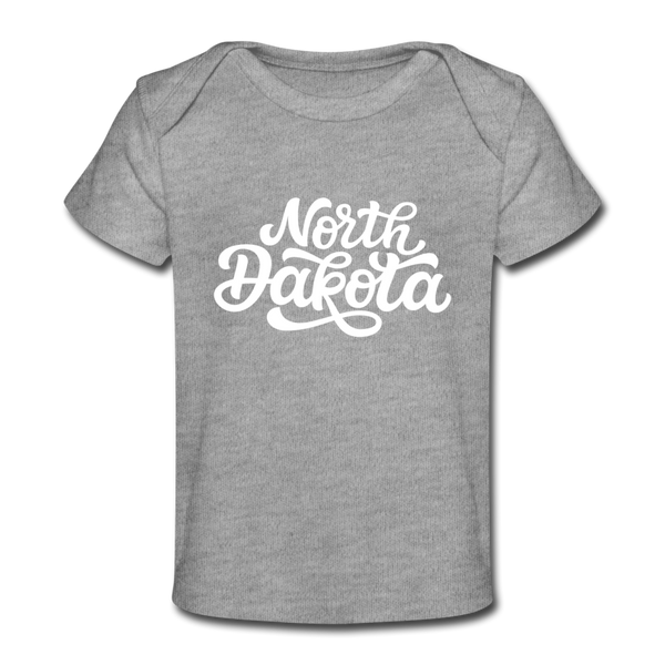 North Dakota Baby T-Shirt - Organic Hand Lettered North Dakota Infant T-Shirt - heather gray